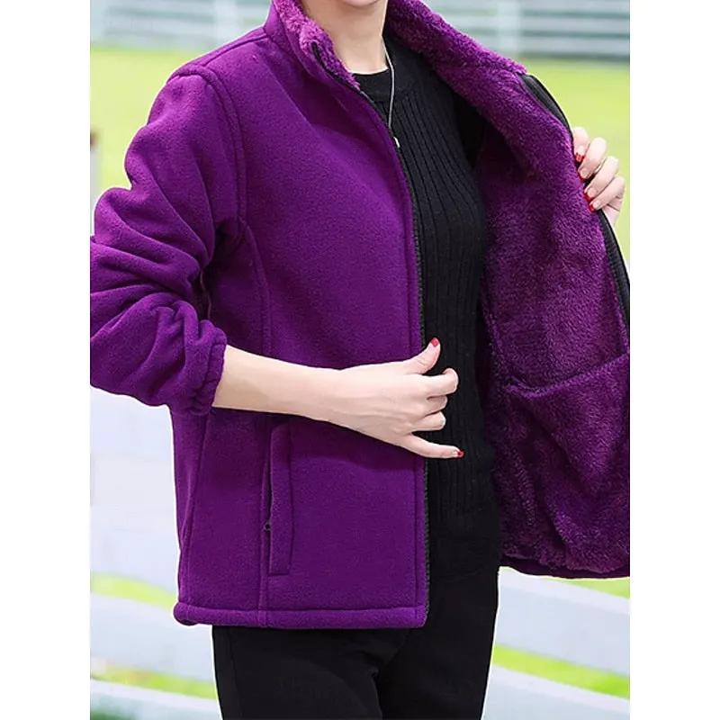 Women's Plus Size Lined Stand Collar Jacket – Full Zip, Pockets