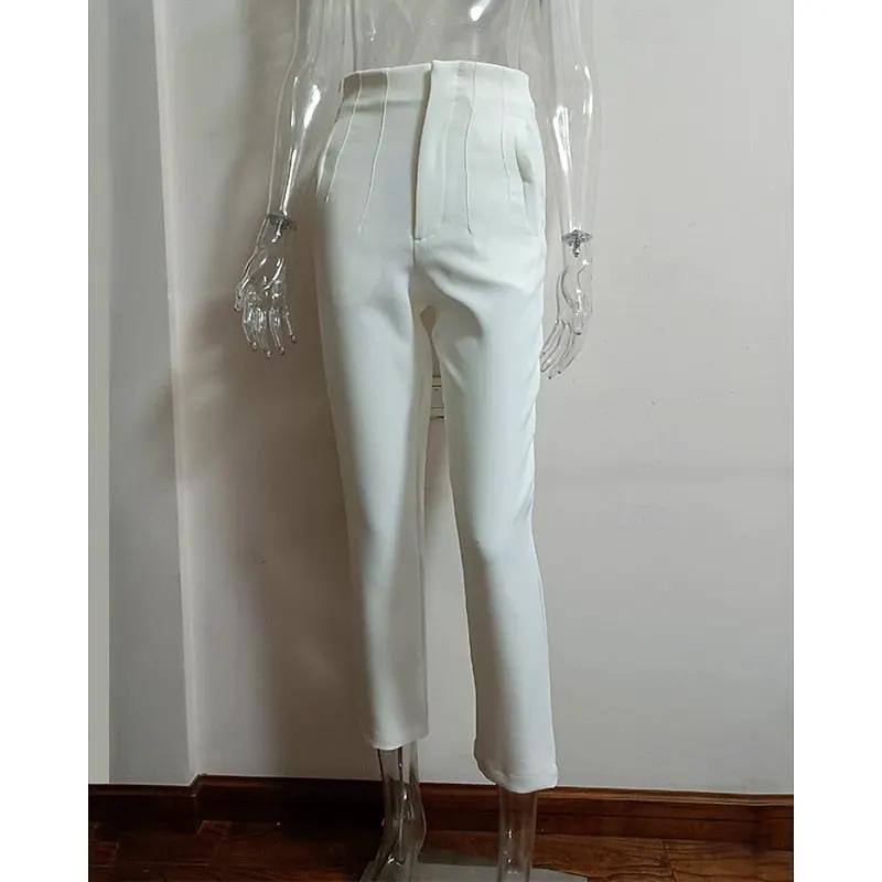 Women's High Waisted Tailored Trousers for Workwear-Women's Trousers-Bellmaren-White-XS-My Store