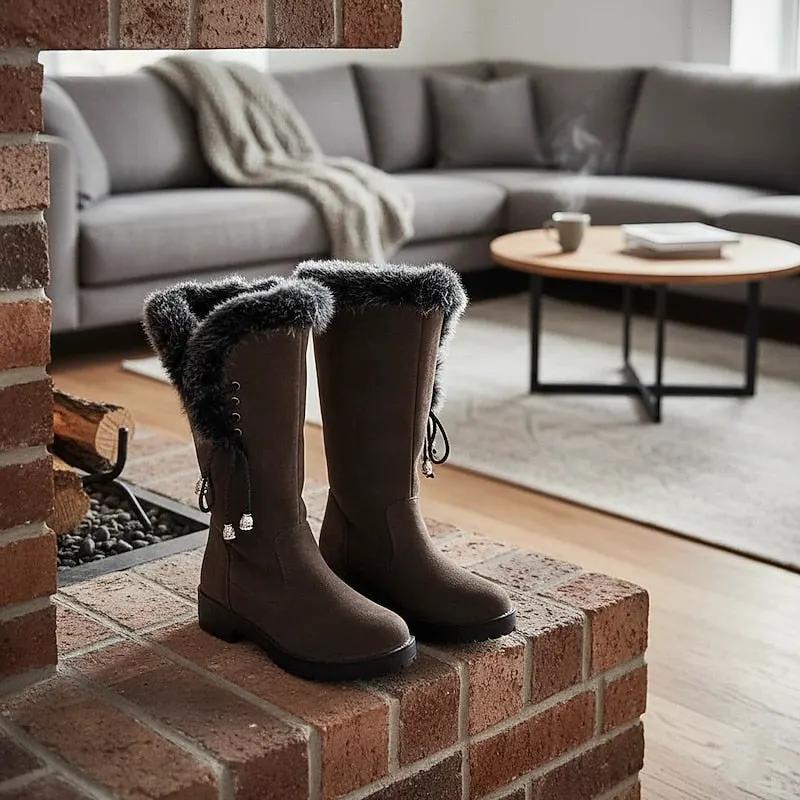Women's Knee-High Winter Boots with Fur Trim-Women's Shoes-Bellmaren-Dark Brown-4-My Store