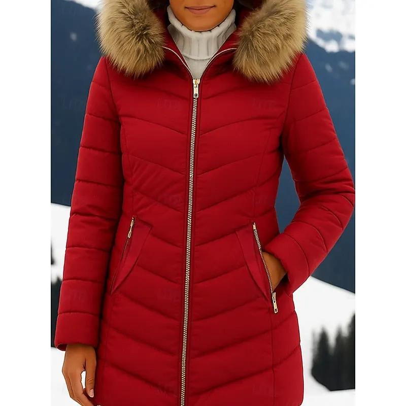 Women's Hooded Quilted Winter Parka With Side Pockets-Women's Coats & Jackets-Bellmaren-Wine-M-My Store