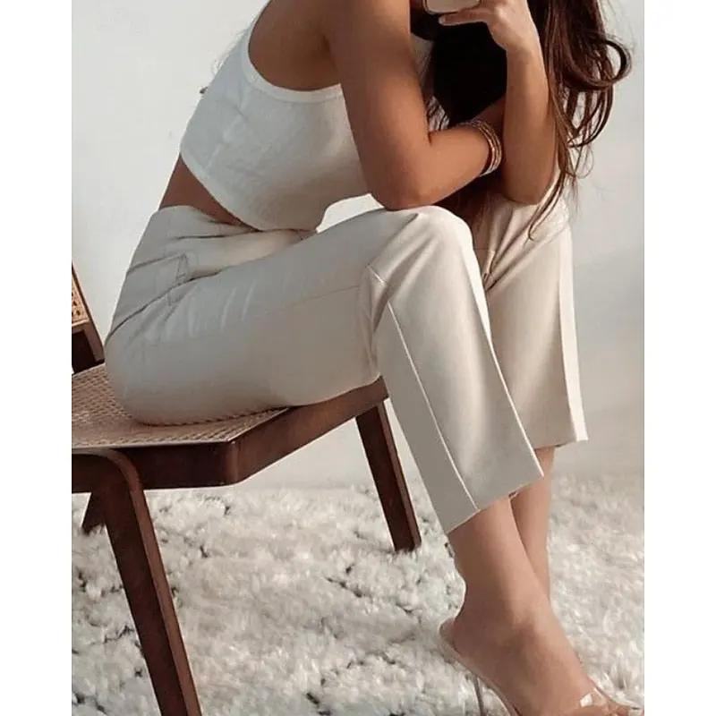 Women's High Waisted Tailored Trousers for Workwear-Women's Trousers-Bellmaren-Rice White-XS-My Store