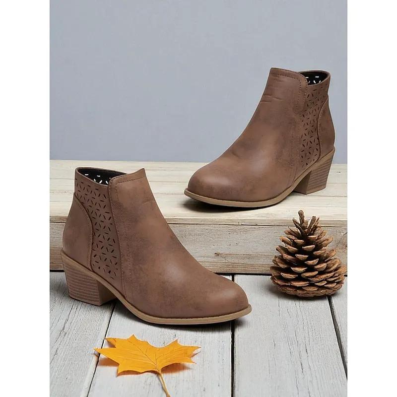 Hollis | Cutout Low-Heel Ankle Boots by My Store