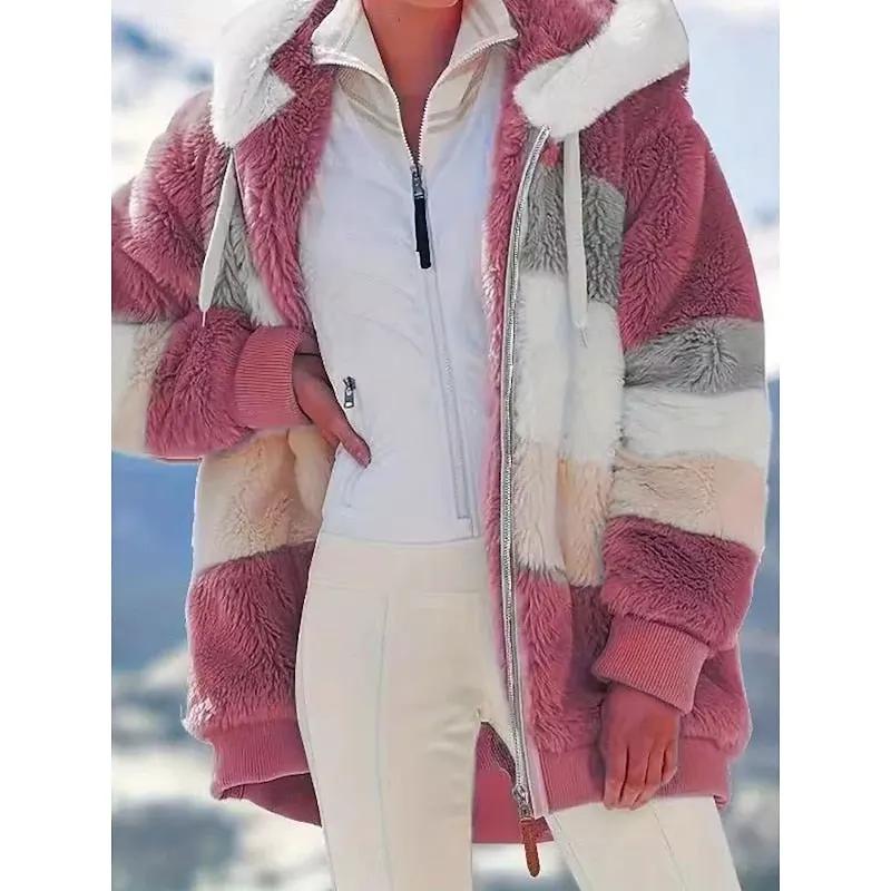 Women's Relaxed-Fit Hooded Zip-Up Jacket with Pockets-Women's Coats & Jackets-Bellmaren-Rose Red-S-My Store