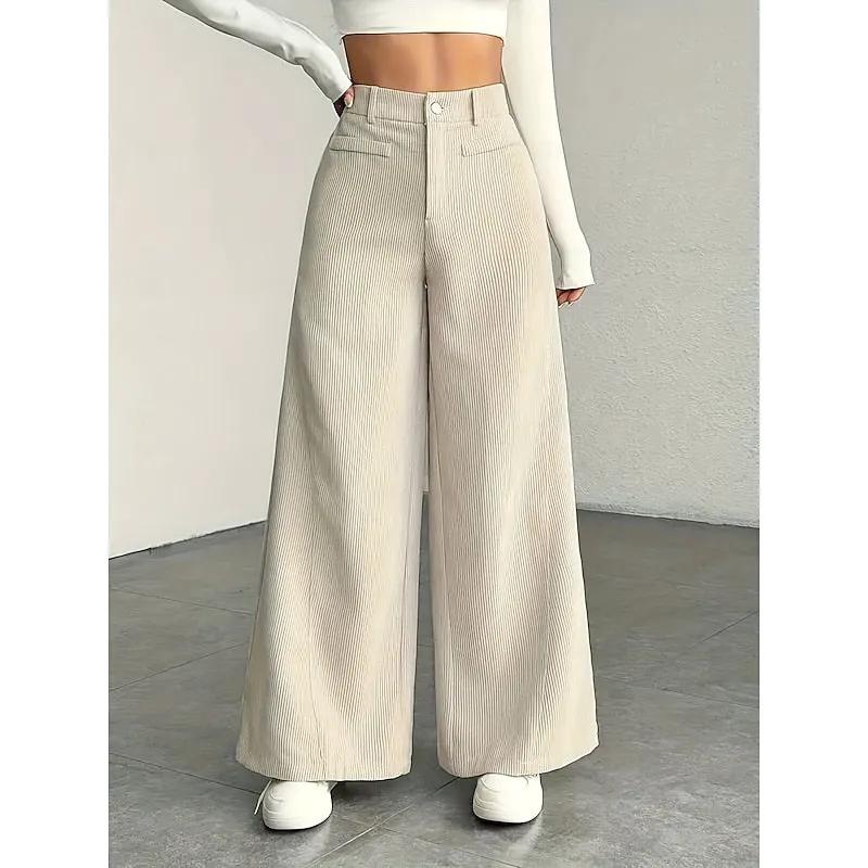 Women's Wide-Leg Tailored Trousers With High Waist-Women's Trousers-Bellmaren-Apricot-XS-My Store