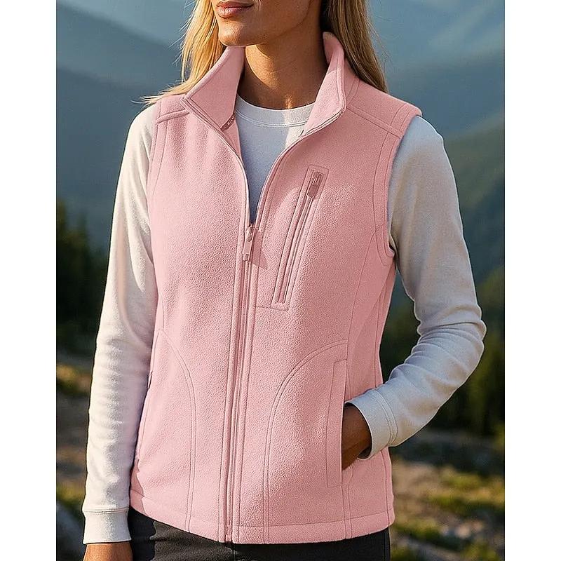Women's Soft Brushed Zip-Up Gilet with Practical Pockets-Women's Vests-Bellmaren-Pink-M-My Store