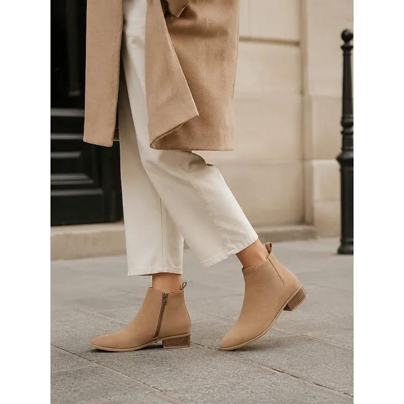 Women's Pointed-Toe Block Heel Ankle Boots for Workwear-Women's Shoes-Bellmaren-Khaki-4-My Store