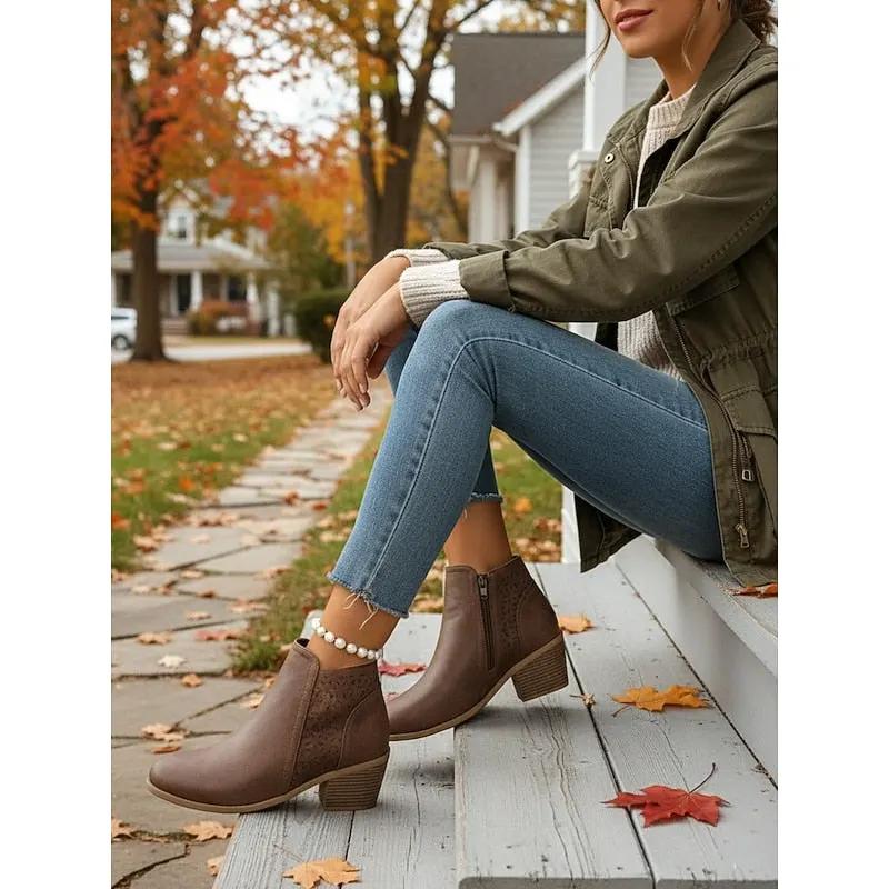 Hollis | Cutout Low-Heel Ankle Boots by My Store