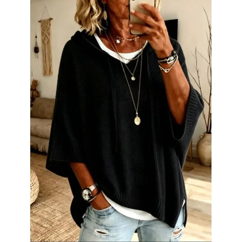 Women's Relaxed Hooded Sweater with Adjustable Drawstring by Bellmaren