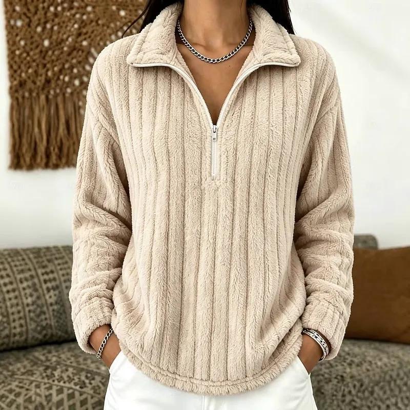 Women's Relaxed-Fit Textured Quarter-Zip Pullover-Women's Sweaters-Bellmaren-Apricot-S-My Store