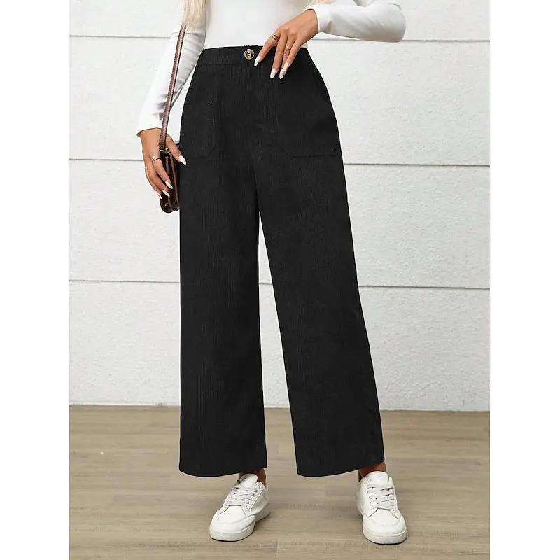 Women's High Waisted Wide Leg Trousers with Pockets-Women's Trousers-Bellmaren-Black-S-My Store