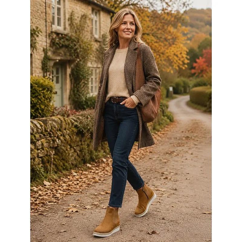 Women's Braided Trim Wedge Ankle Boots For Weekend Wear-Women's Shoes-Bellmaren-Brown-4-My Store