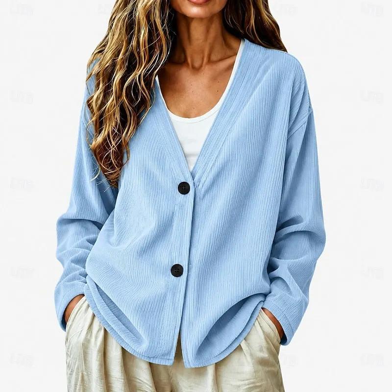 Women's V-Neck Button Cardigan – Relaxed Fit Knit