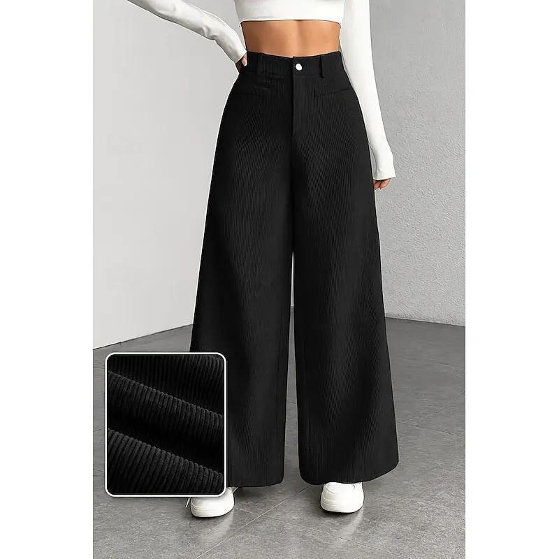 Women's Wide-Leg Tailored Trousers With High Waist-Women's Trousers-Bellmaren-Black-XS-My Store