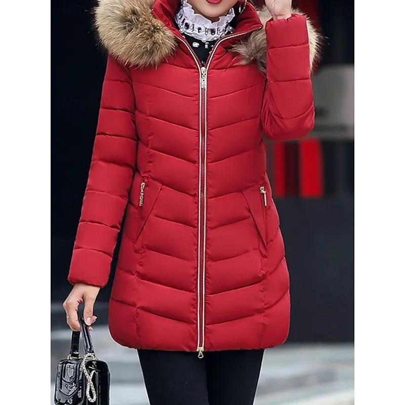 Women's Hooded Quilted Winter Parka With Side Pockets-Women's Coats & Jackets-Bellmaren-Wine-M-My Store