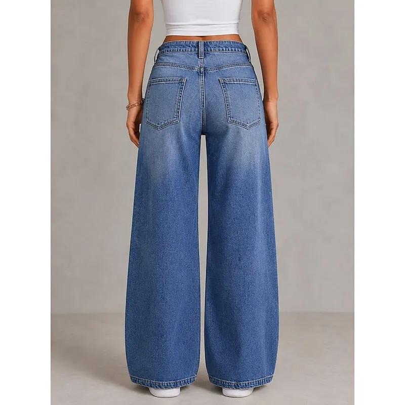 Women's Relaxed Wide-Leg Denim Jeans with Comfort Waist-Women's Jeans-Bellmaren-S-My Store