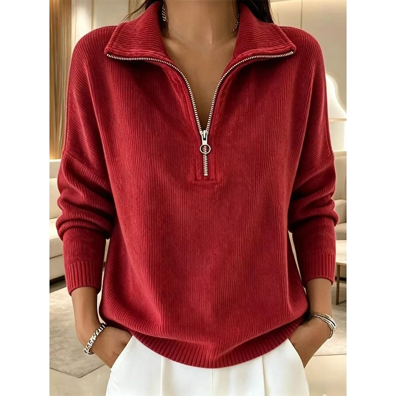 Women's Quarter-Zip Collared Pullover With Stand Neckline by Bellmaren