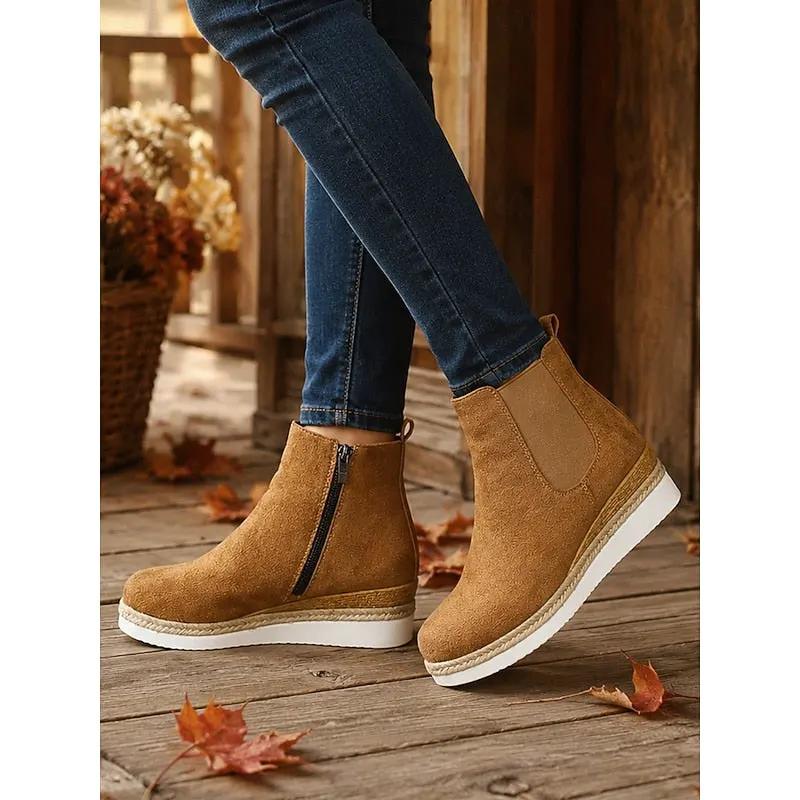 Women's Braided Trim Wedge Ankle Boots For Weekend Wear-Women's Shoes-Bellmaren-Brown-4-My Store