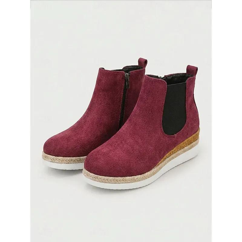 Women's Braided Trim Wedge Ankle Boots For Weekend Wear-Women's Shoes-Bellmaren-Burgundy-4-My Store