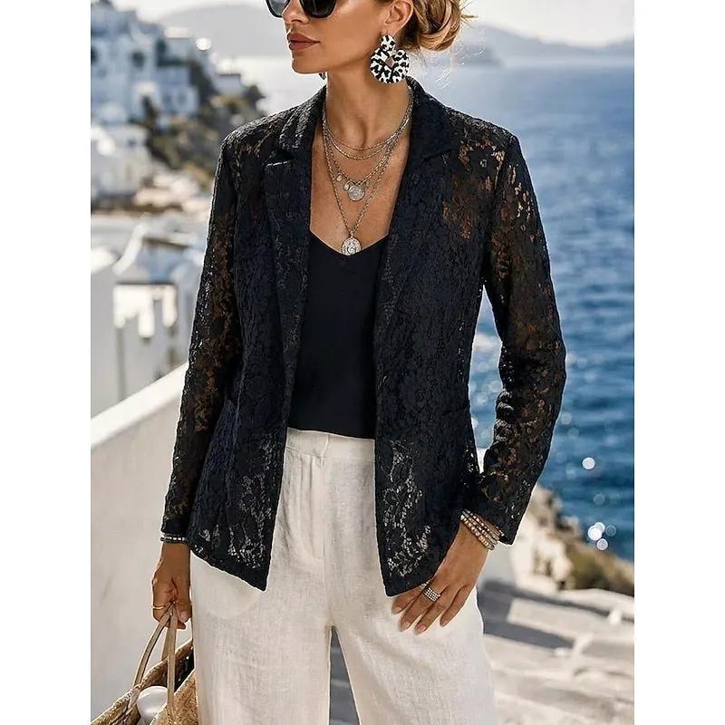 Women's Openwork Lapel Blazer for Smart-Casual Outings by Bellmaren