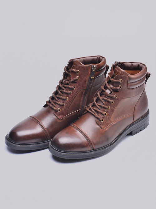 Men's Leather Lace-Up Ankle Boots with Cap Toe