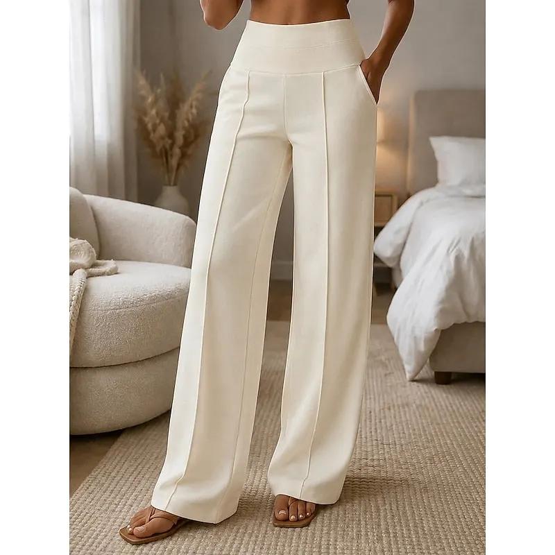 Women's Tailored Wide-Leg Trousers High Waist Pockets by Bellmaren