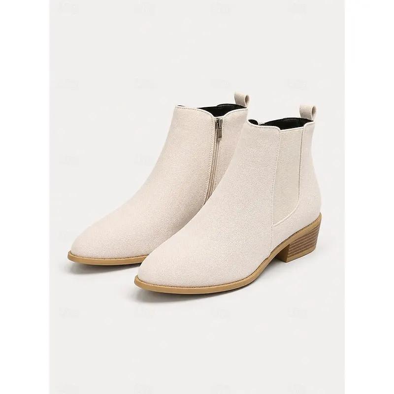 Women's Pointed-Toe Block Heel Ankle Boots for Workwear-Women's Shoes-Bellmaren-Beige-4-My Store
