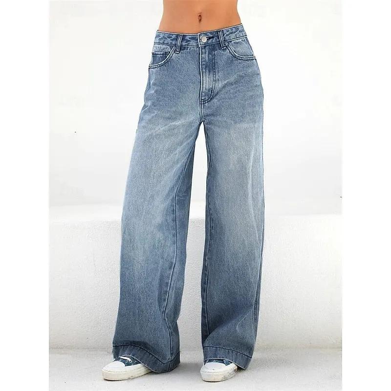 Women's High-Waist Relaxed Wide-Leg Jeans-Women's Jeans-Bellmaren-Blue-S-My Store