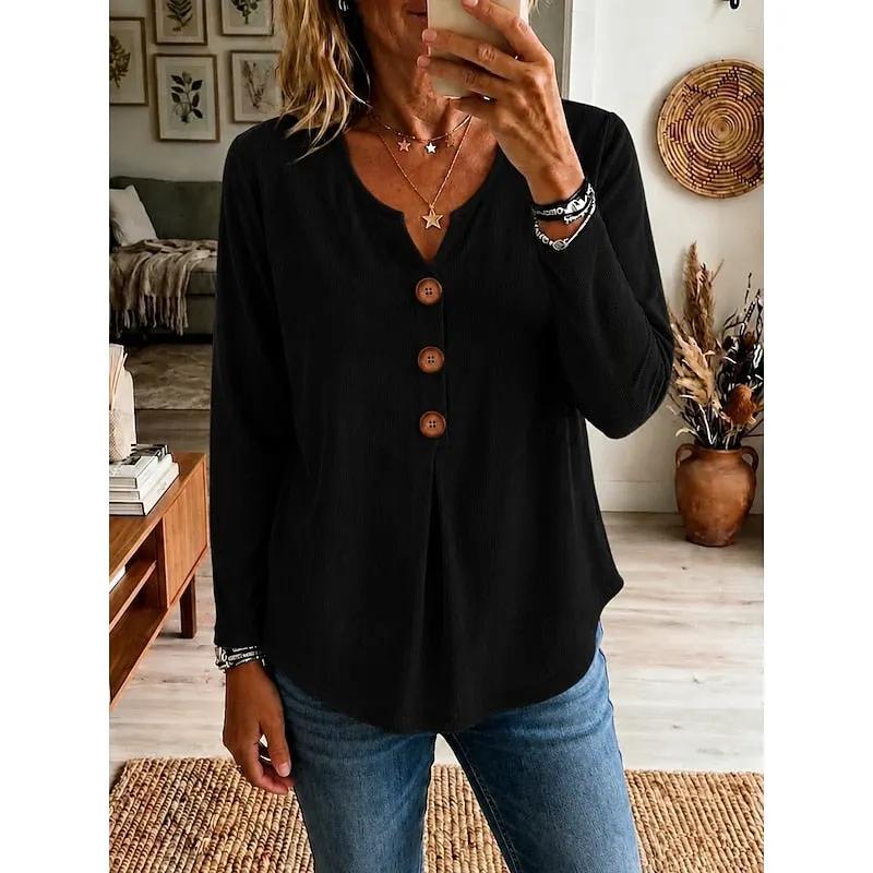 Katherine | Buttoned V-Neck Top by Bellmaren
