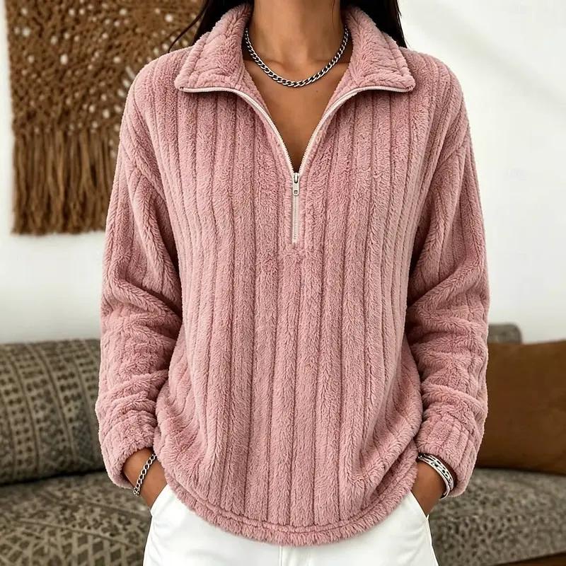 Women's Relaxed-Fit Textured Quarter-Zip Pullover-Women's Sweaters-Bellmaren-Pink-S-My Store
