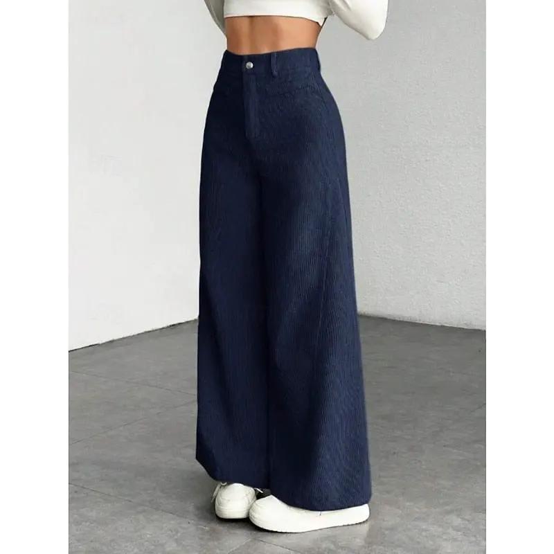 Women's Wide-Leg Tailored Trousers With High Waist-Women's Trousers-Bellmaren-Navy Blue-XS-My Store