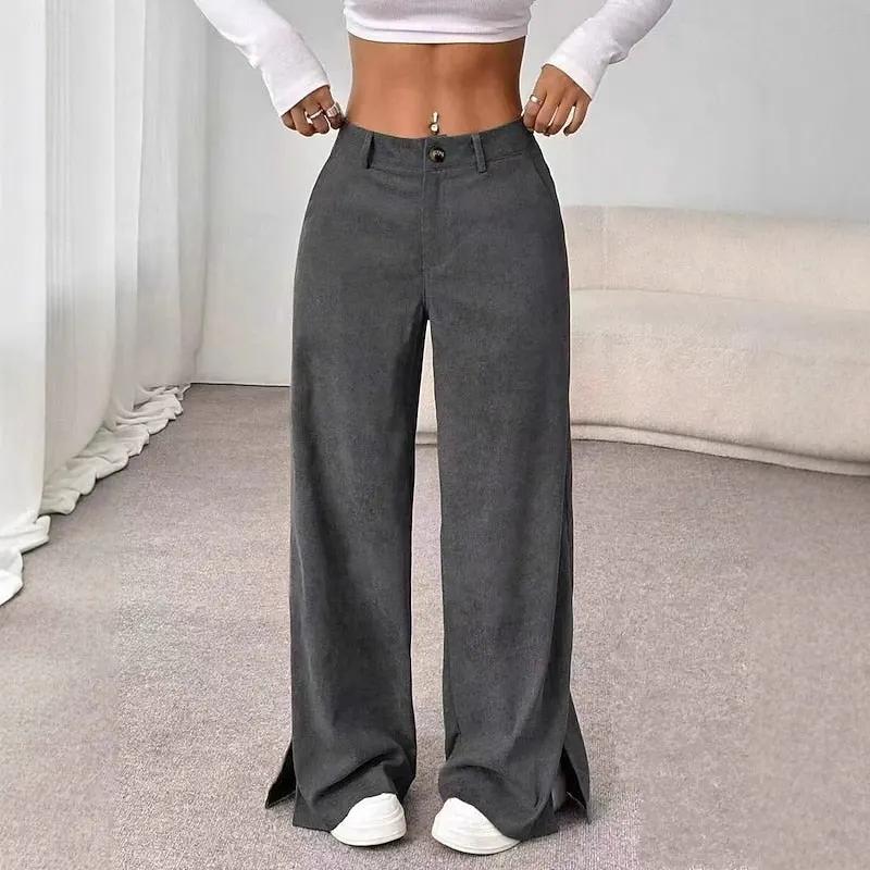 Women's High-Waist Wide-Leg Trousers for Smart-Casual Wear-Women's Trousers-Bellmaren-Dark Gray-XS-My Store