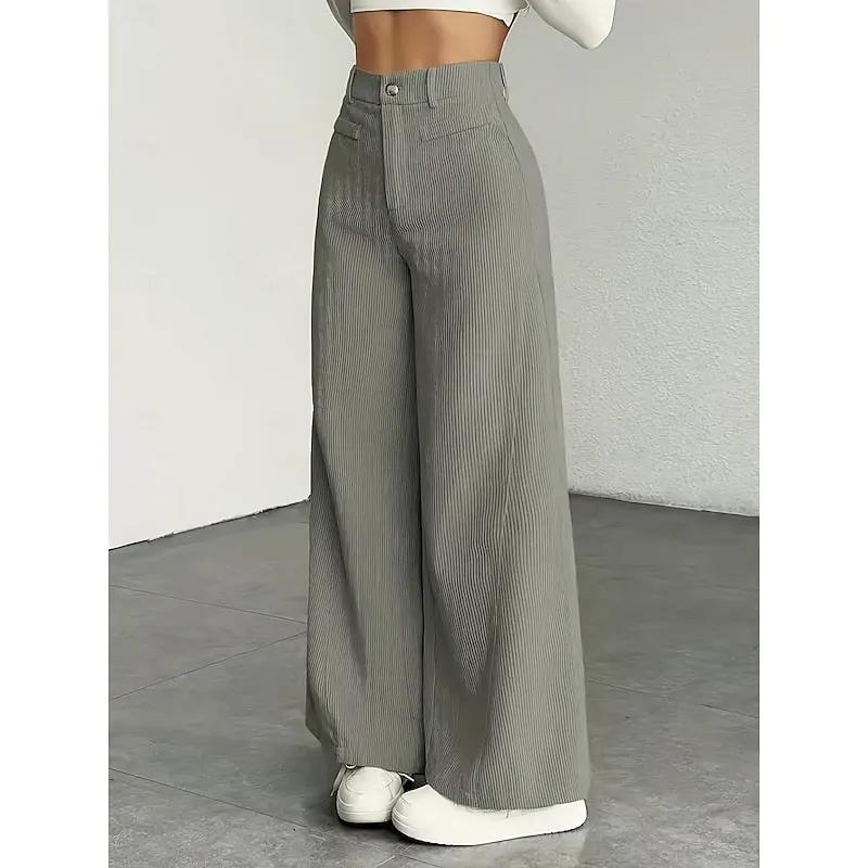 Women's Wide-Leg Tailored Trousers With High Waist-Women's Trousers-Bellmaren-Grey-XS-My Store