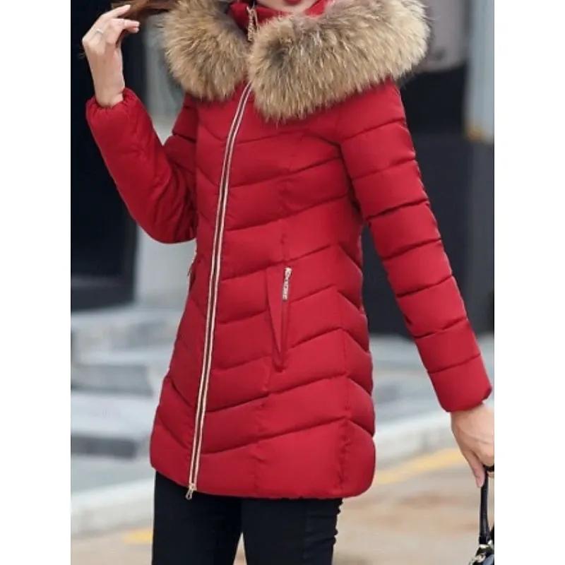 Women's Hooded Quilted Winter Parka With Side Pockets-Women's Coats & Jackets-Bellmaren-Wine-M-My Store