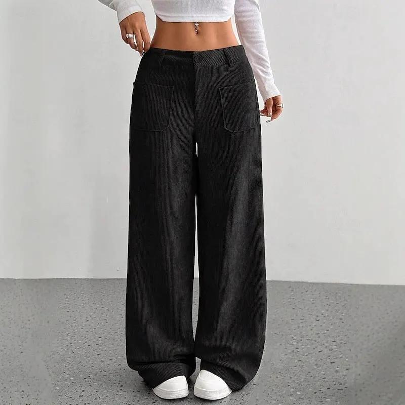 Women's High-Waist Wide-Leg Trousers With Front Pockets-Women's Trousers-Bellmaren-Black-S-My Store