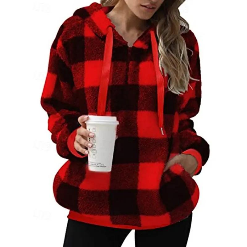 Colette | Cozy Quarter-Zip Checkered Hoodie by My Store