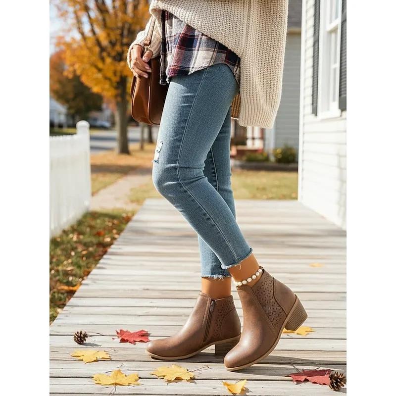 Hollis | Cutout Low-Heel Ankle Boots by My Store