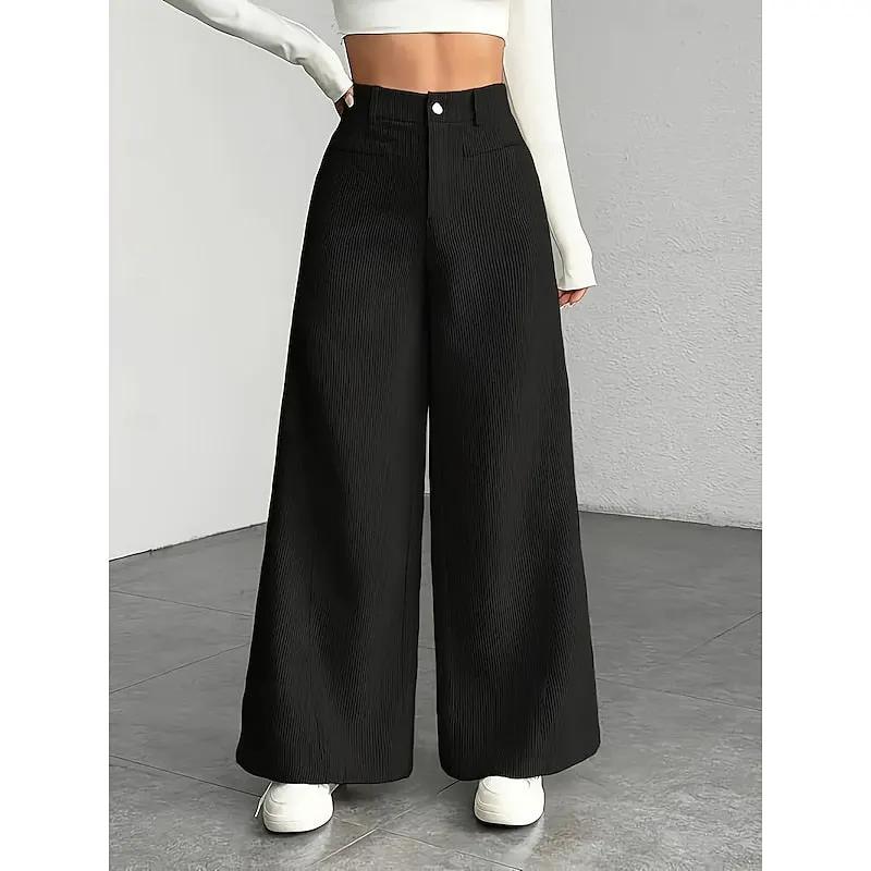 Women's Wide-Leg Tailored Trousers With High Waist-Women's Trousers-Bellmaren-Black-XS-My Store