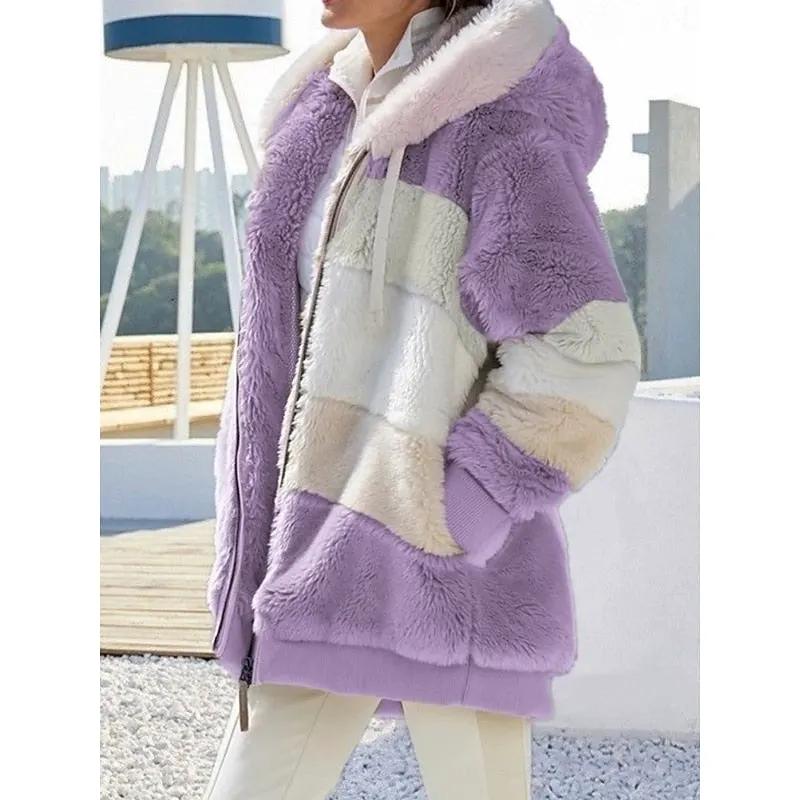Women's Relaxed-Fit Hooded Zip-Up Jacket with Pockets-Women's Coats & Jackets-Bellmaren-Light Purple-S-My Store