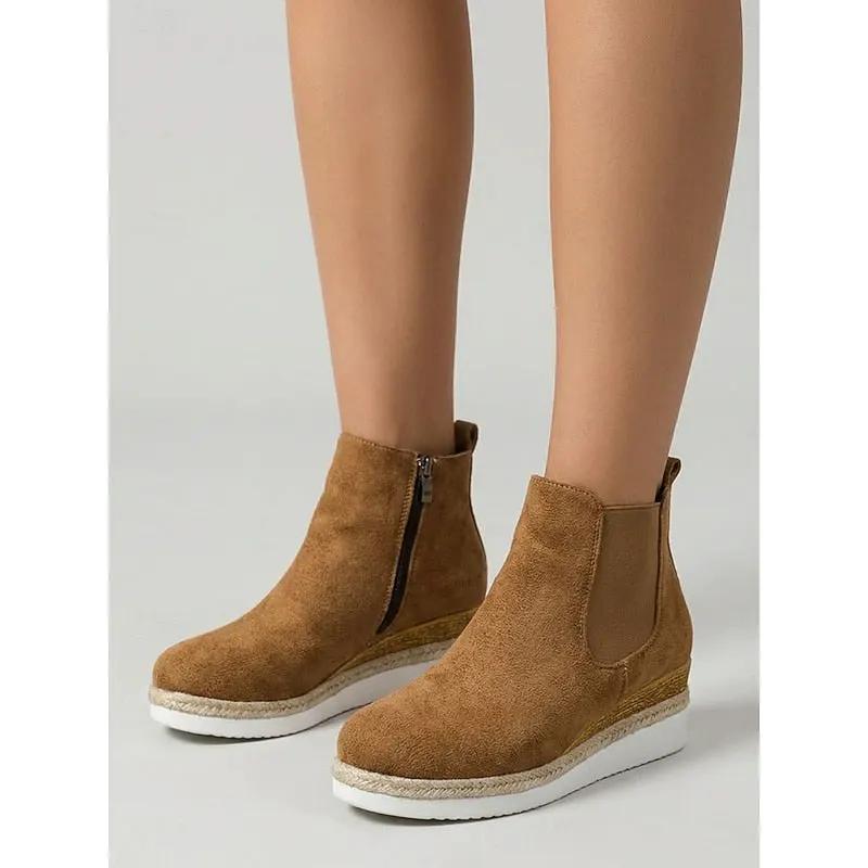 Women's Braided Trim Wedge Ankle Boots For Weekend Wear-Women's Shoes-Bellmaren-Brown-4-My Store