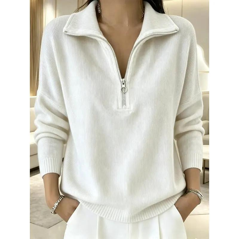 Women's Quarter-Zip Collared Pullover With Stand Neckline by Bellmaren