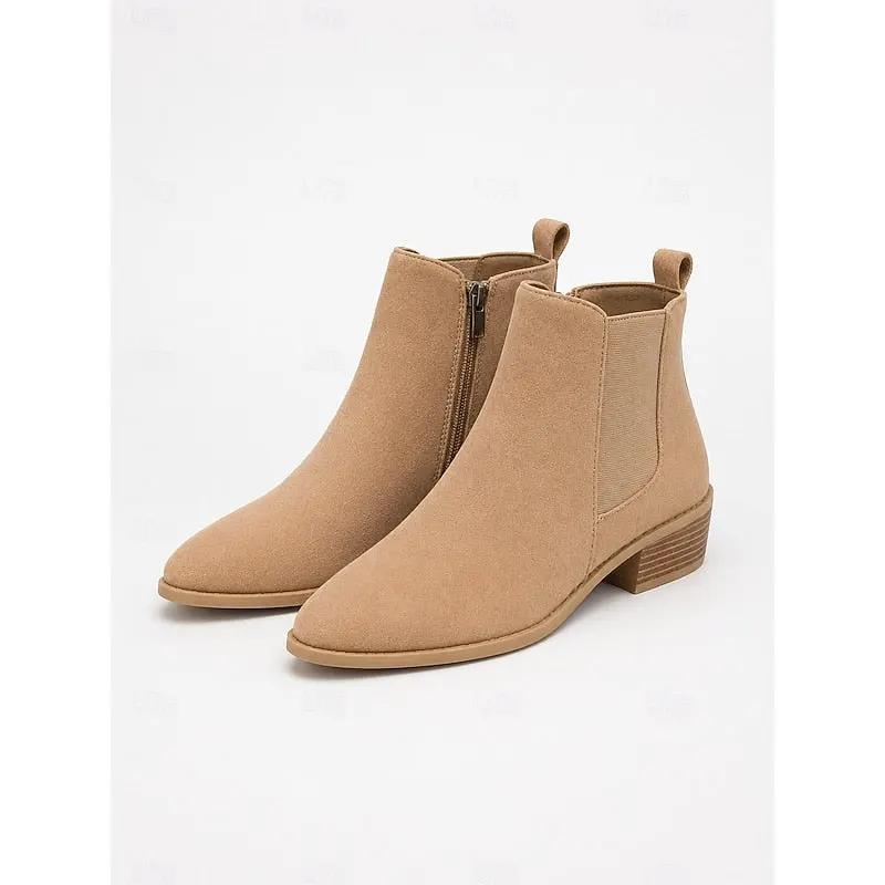 Women's Pointed-Toe Block Heel Ankle Boots for Workwear-Women's Shoes-Bellmaren-Khaki-4-My Store