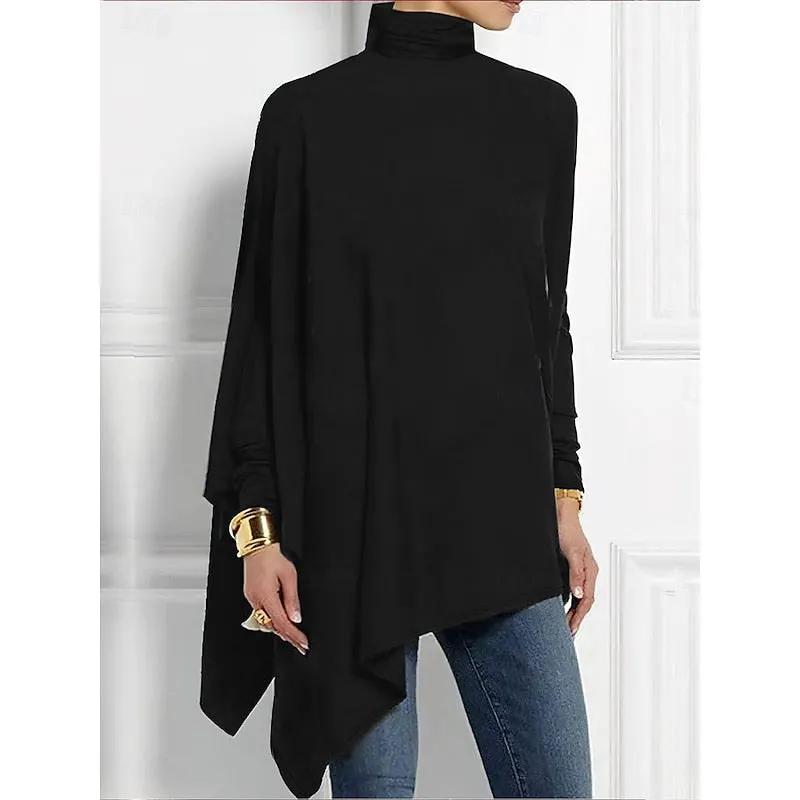 Evelyn | Draped Asymmetrical Turtleneck Top by My Store