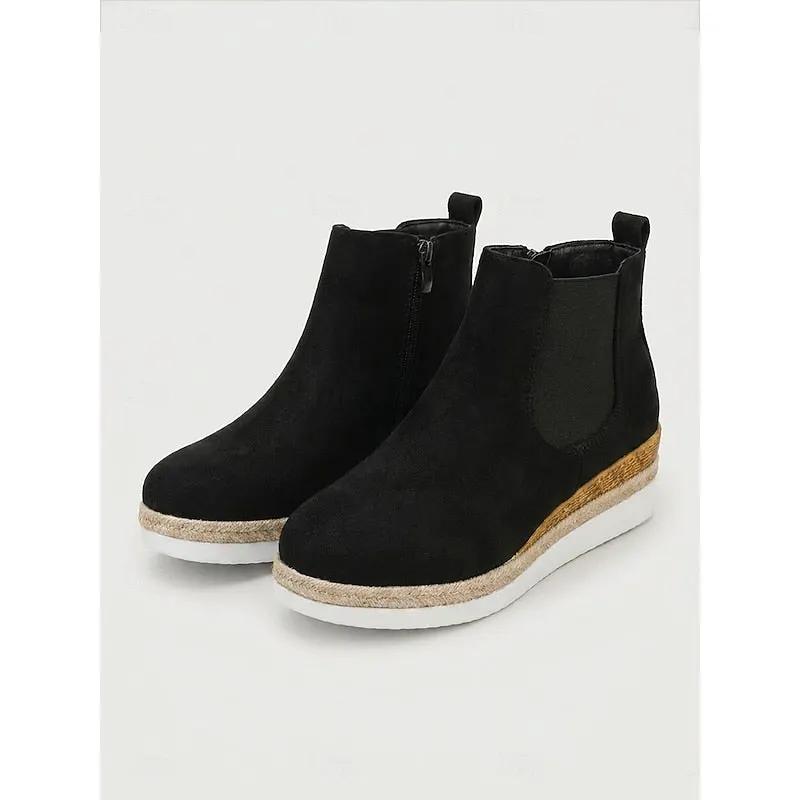 Women's Braided Trim Wedge Ankle Boots For Weekend Wear-Women's Shoes-Bellmaren-Black-4-My Store