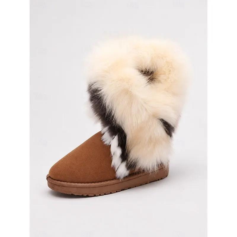 Women's Fluffy-Trim Winter Boots – Slip-On, Cushioned Interior