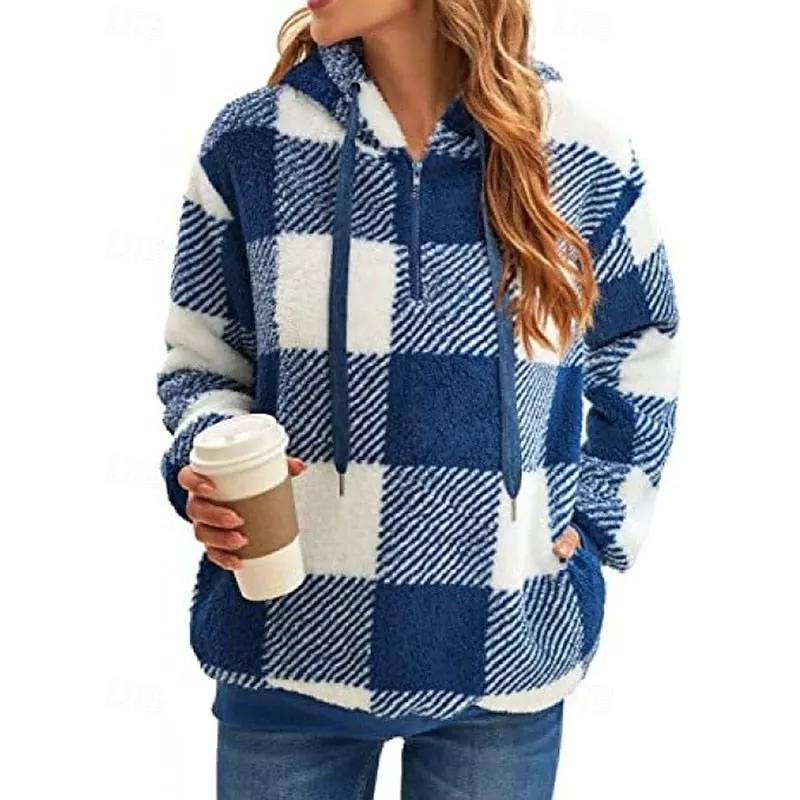 Colette | Cozy Quarter-Zip Checkered Hoodie by My Store
