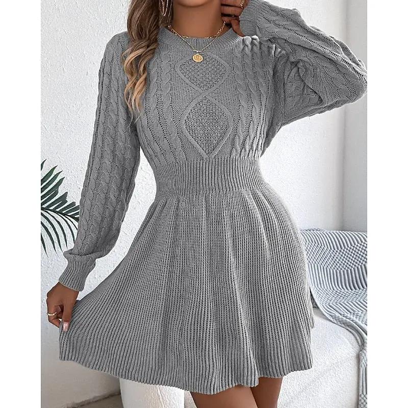 Women's Cable-Knit Sweater Dress With Defined Waist-Women's Dresses-Bellmaren-Grey-S-My Store