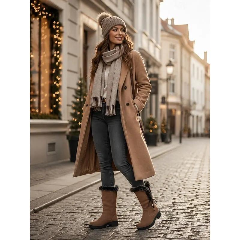 Women's Knee-High Winter Boots with Fur Trim-Women's Shoes-Bellmaren-Yellow-4-My Store