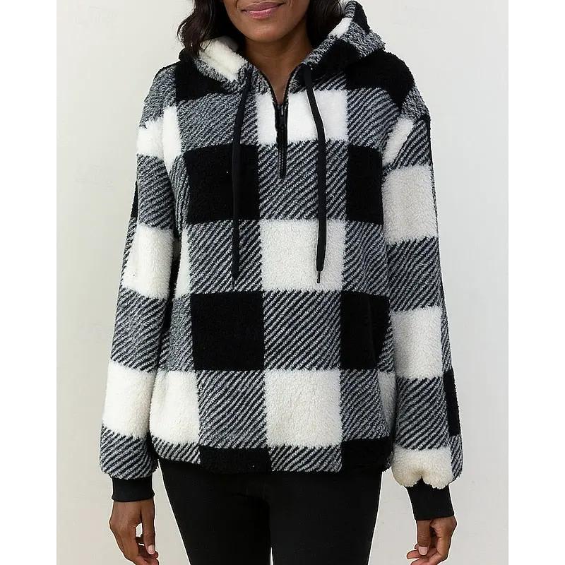 Colette | Cozy Quarter-Zip Checkered Hoodie by My Store
