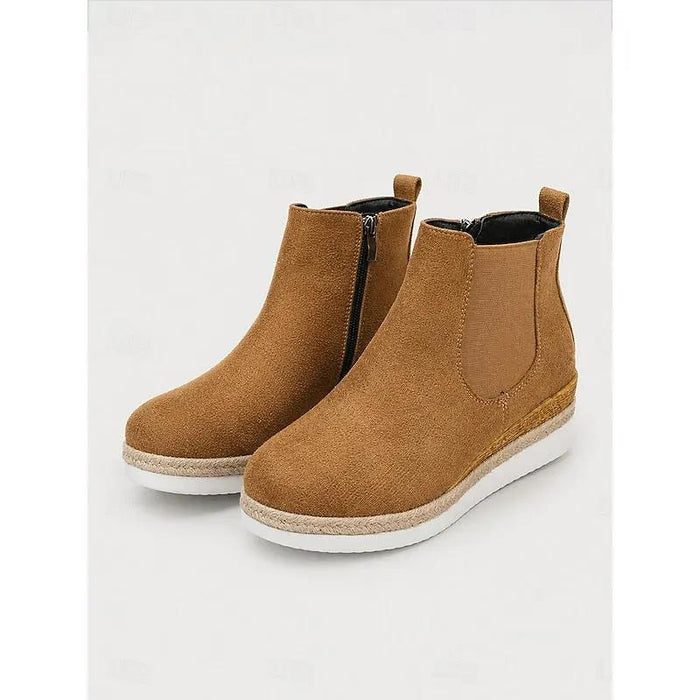 Women's Braided Trim Wedge Ankle Boots For Weekend Wear-Women's Shoes-Bellmaren-Brown-4-My Store