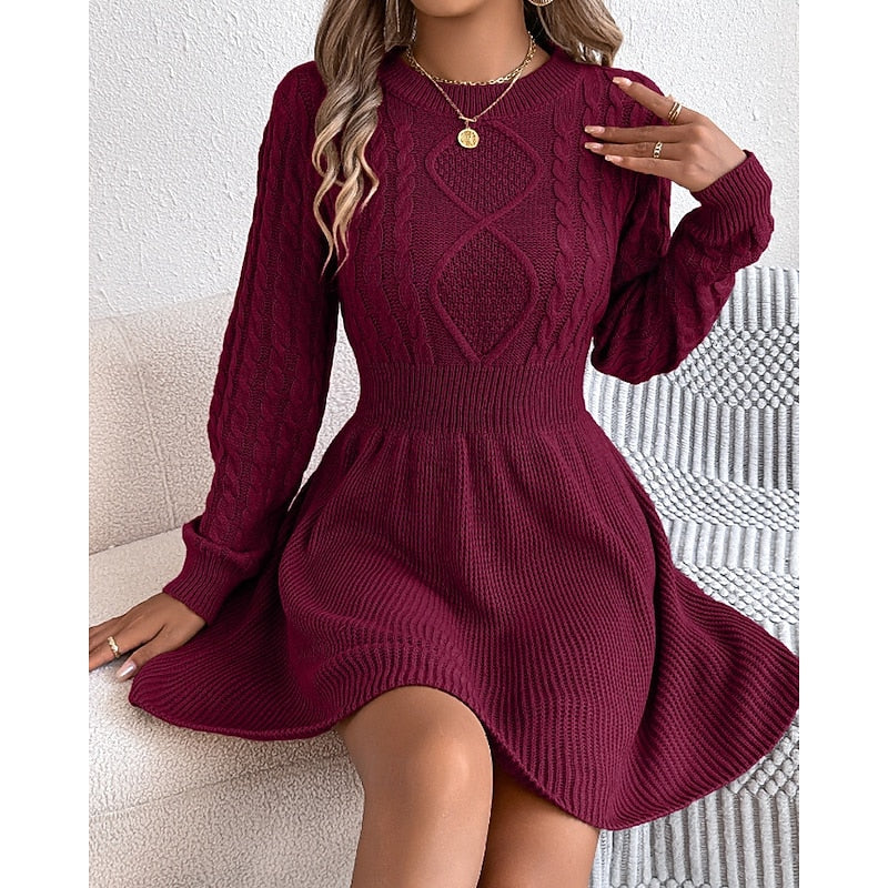 Women's Cable-Knit Sweater Dress With Defined Waist-Women's Dresses-Bellmaren-Grey-S-My Store